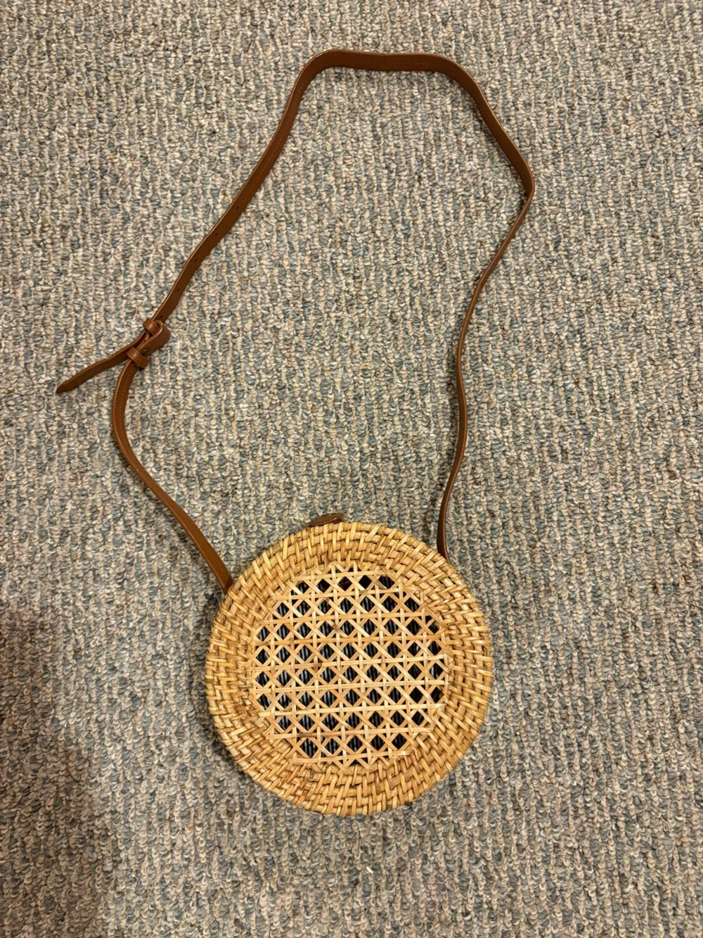 Woven Round Crossbody Bag in Brown